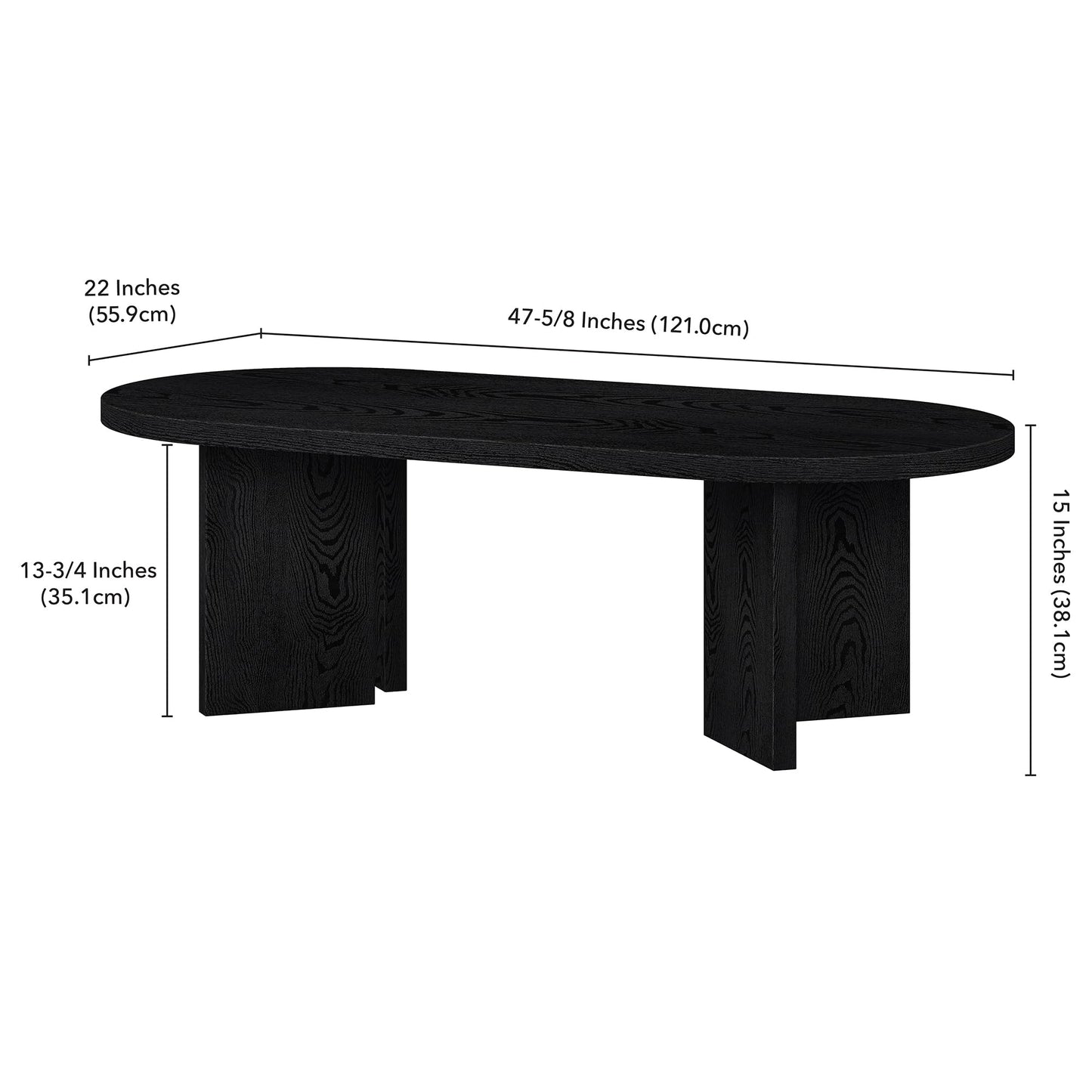 Henn&Hart 48" Oval Wood Low-Profile Coffee Table for Living Room, Family Room or Office, Natural Black