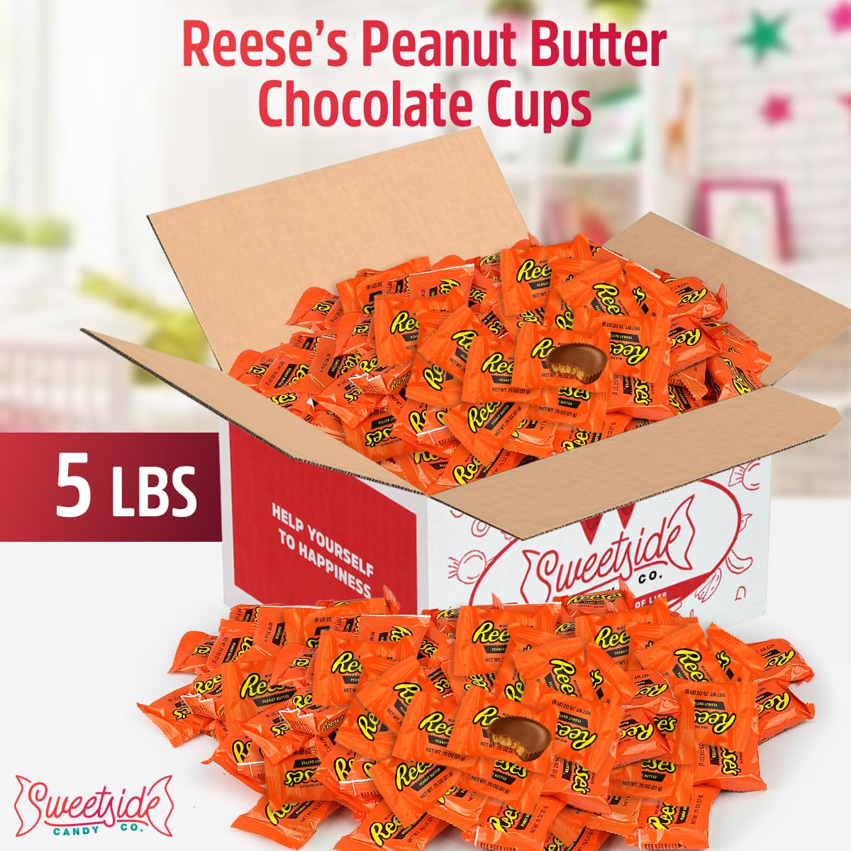 Milk Chocolate Peanut Butter Cups Bulk - Individually Wrapped Miniature Peanut Bite-Size Treat Candies Snack Encased in a Crunchy Milk Rich Chocolate Shell Melt in Your Mouth Craving, 5lb Bag, Party Candy