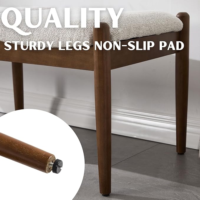 RIVOVA 54.25" Modern Ottoman Benchs Set of 2 Upholstered Sherpa Bedroom End of Bed Bench Boho Bench Long Seating Bench Entryway Stool with Wood Legs for Living Room/Foyer, Beige