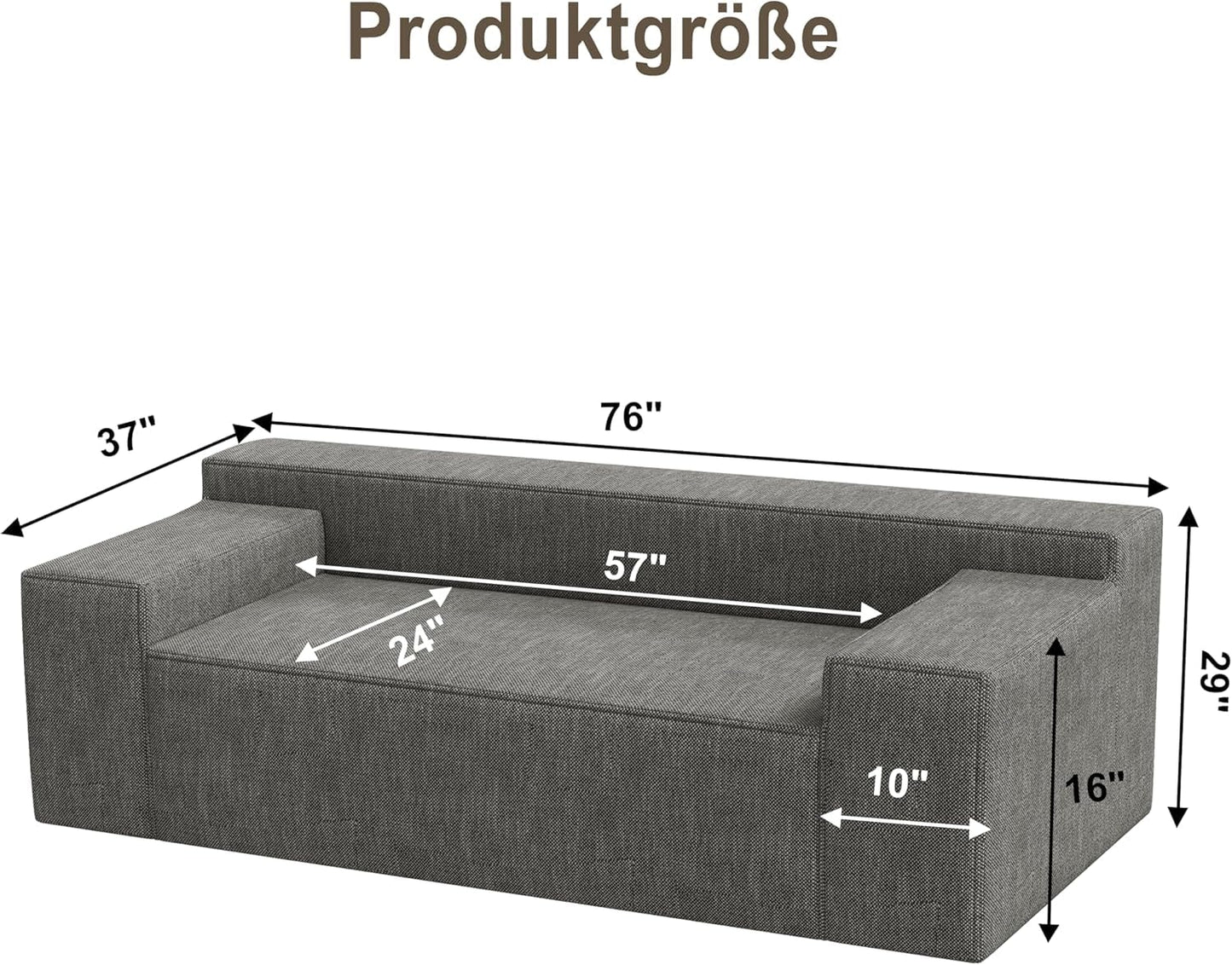 Modular Sectional Sofa, 3 Seater 105" Deep Seat Corduroy Lounge Sofa with Movable Cushions, Modular Couch for Small Spaces, Living Room, Bedroom, Apartment, Office - Gery