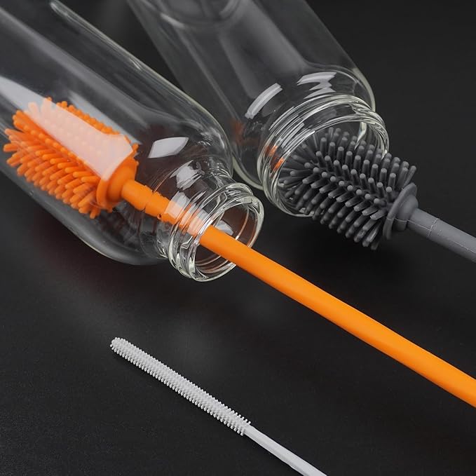 LeMuna Silicone Bottle Brush, Water Bottle Cleaner Brush Set with Silicone Straw Brush for Narrow Neck Containers, Hydro Flask, Sports Bottle, Glassware