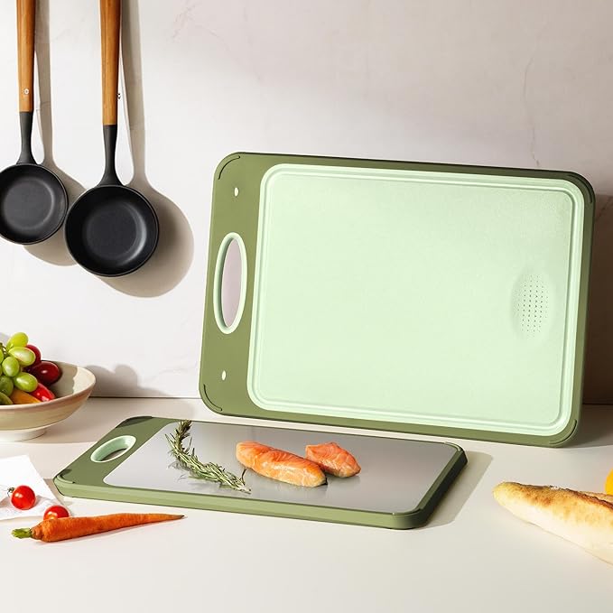 2 in 1 Stainless Steel Cutting Board with Handle 2 Packs Metal Chopping Board Solid Thick Wood Juice Groove Chopping Board Small Big Xl XXl xlarge Oversized Kitchen Counter Organic Vegetable Meat Kit