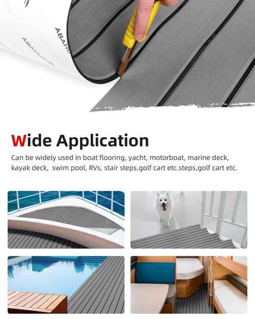 Abahub EVA Foam Boat Decking 96''x36'' Self-Adhesive Faux Teak Marine Flooring Sheet Traction Pad for Boats Surfboard, Gray with Black Seam Lines