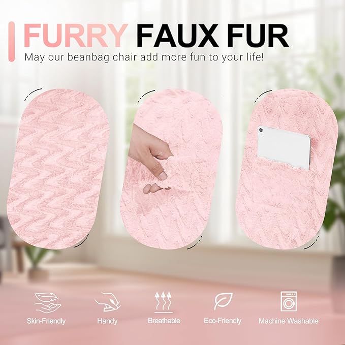 3FT Bean Bag Chair,Giant Bean Bag Chairs for Adults,Big Bean Bags with Memory Foam Filled, Large Beanbag Chairs with Chevron Plush Cover-Soft Pink