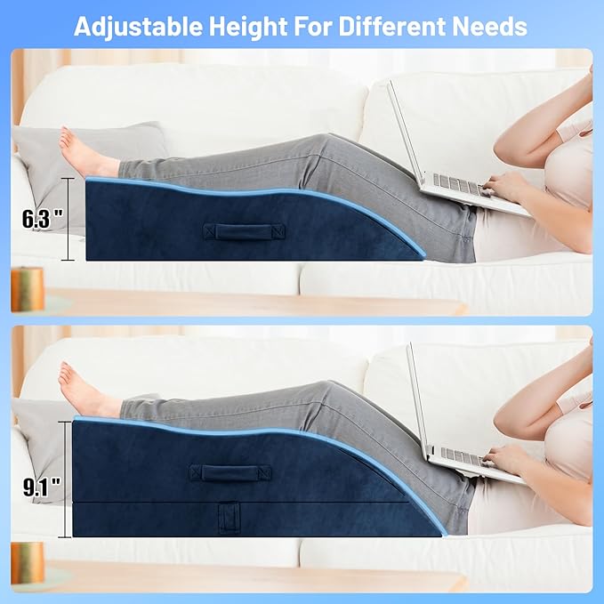 TranquilRelax Double Leg Elevation Pillows, Wedge Pillow for After Surgery, Memory Foam Support Adjustable, Comfort Care for Back Knee Hip Ankles Pain, Knee Pillow for Sleeping Blood Circulation Blue