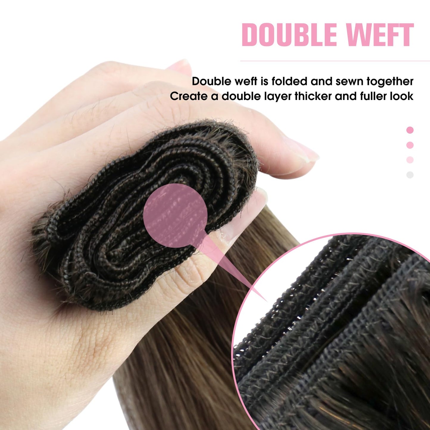 YoungSee 100G Weft Hair Extensions Human Hair Brown Balayage Sew in Hair Extensions Real Human Hair Dark Brown Fading to Caramel