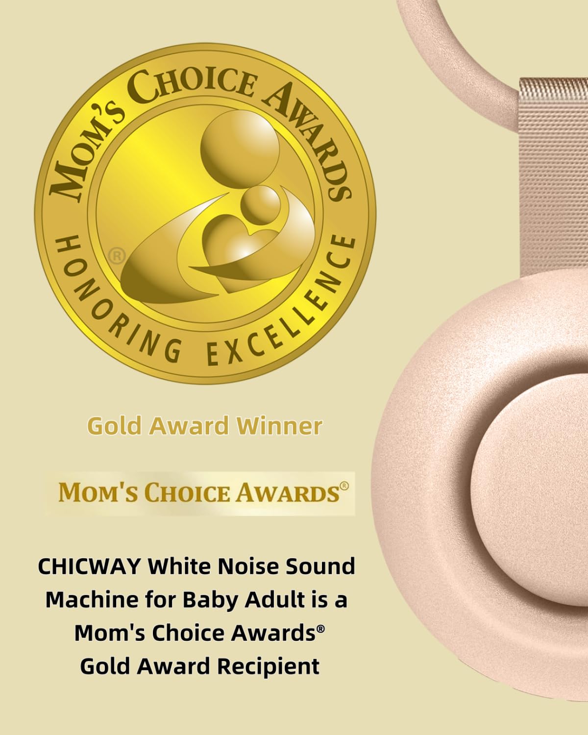 CHICWAY 2026 Mom's Choice Awards, Portable Sound Machine for Baby Adult, AI Cry Detection, 18 Soothing Sound, Bluetooth Rechargeable White Noise Machine for Home Office Travel, Nursery Light, Pink