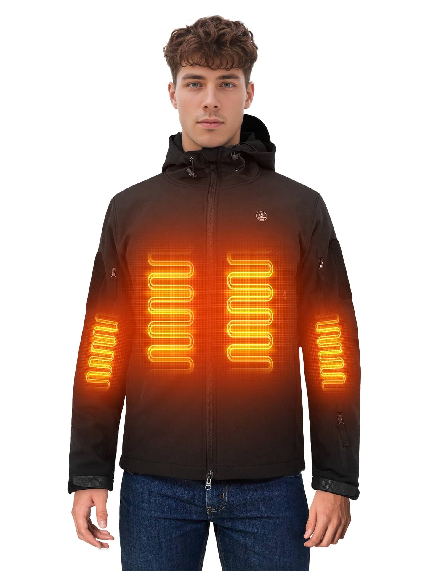 ANTARCTICA GEAR Men's Heated Jacket Winter Soft Shell Heating Hooded Coat with 12V 15000mAh Battery Pack, Water-Resistant Cold Weather Outerwear