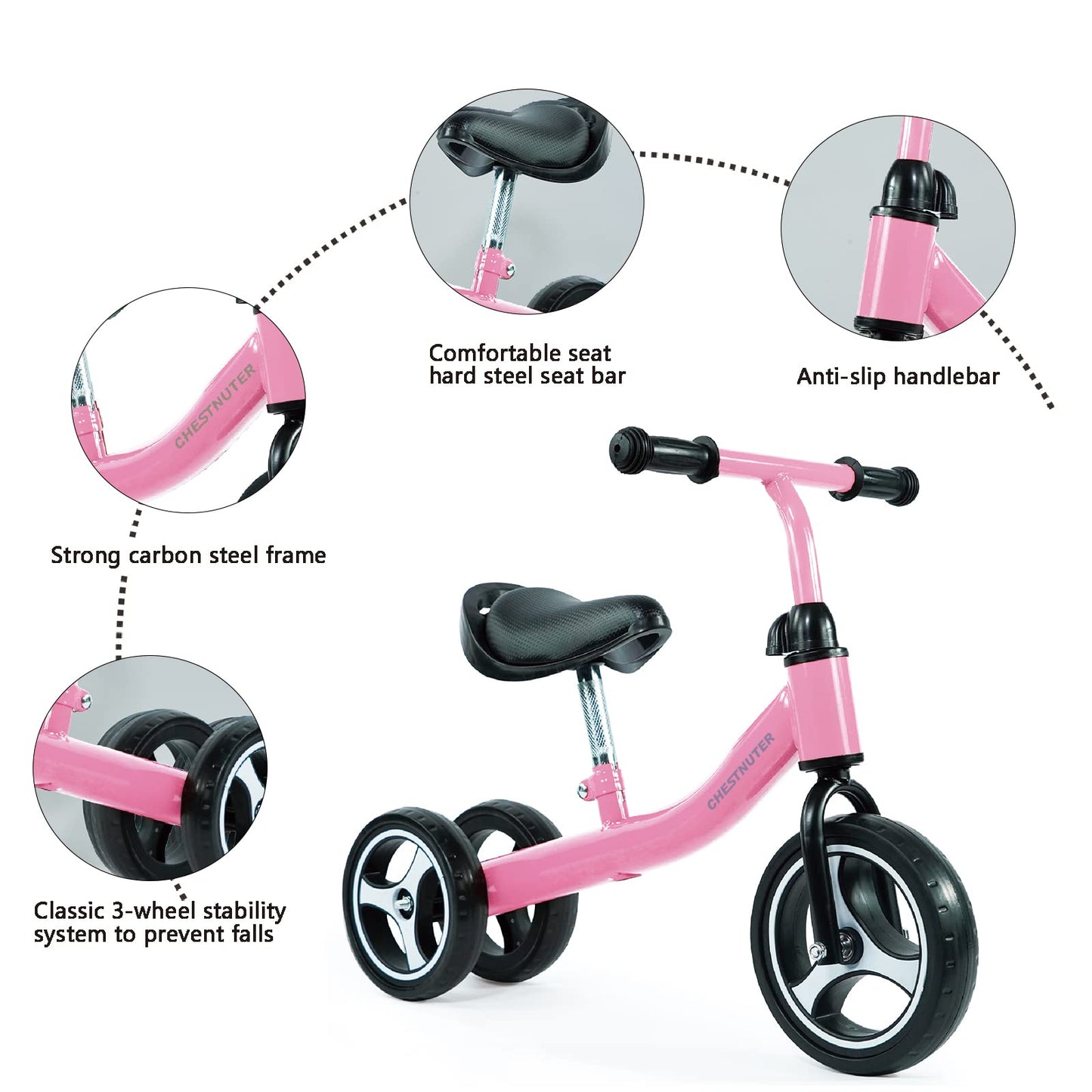 CHESTNUTER Baby Balance Bike, 1 2 3 Year Old Gifts, Ride on Toys for 1 Year Old, Best First Birthday Gift, Toddler Bike with 3 Wheels no Pedal (Pink)