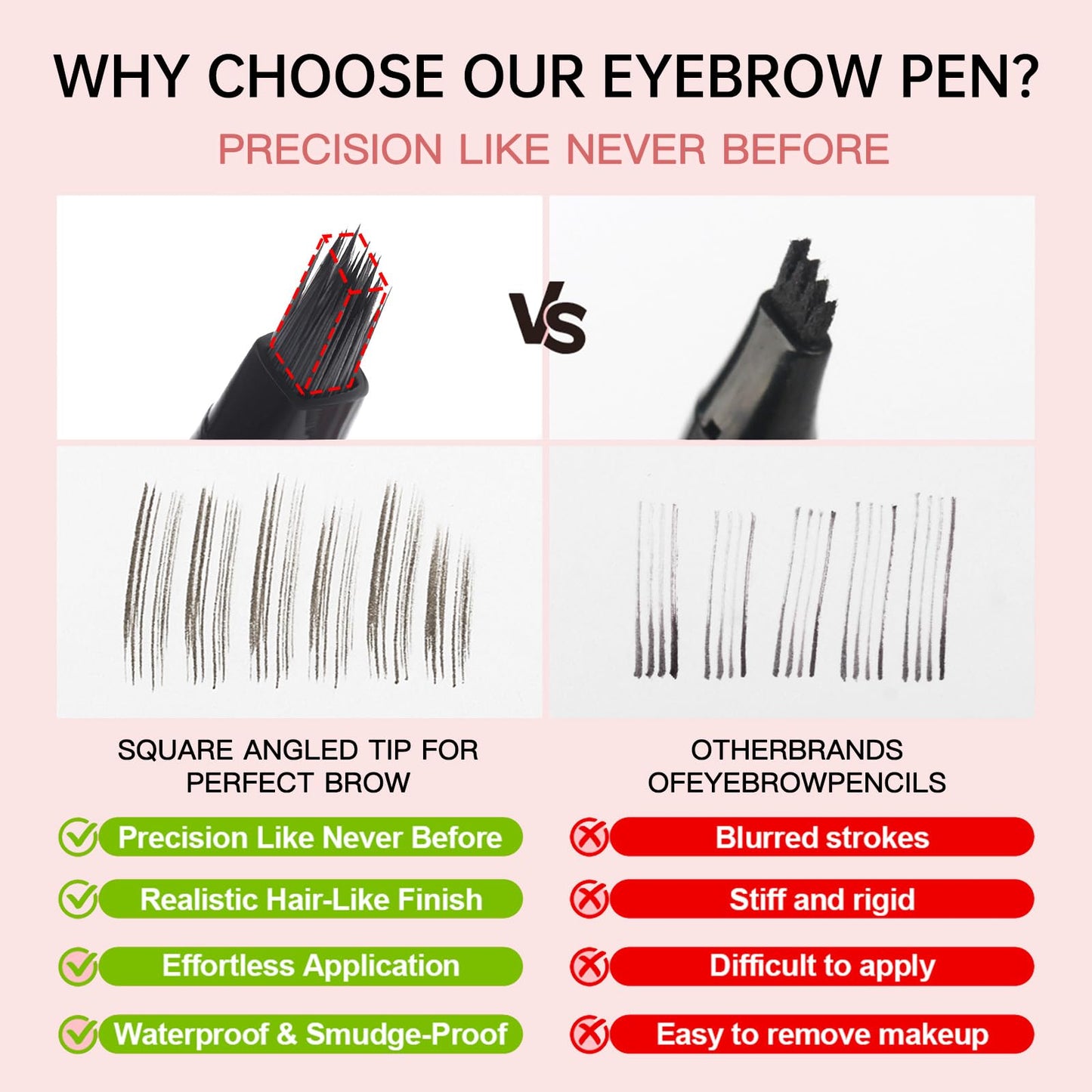 Liquid Microblading Eyebrow Pencils for Women - Waterproof, Quick-Drying Brow-Fection Pen with Angled Square Tip for Hair-Like S
