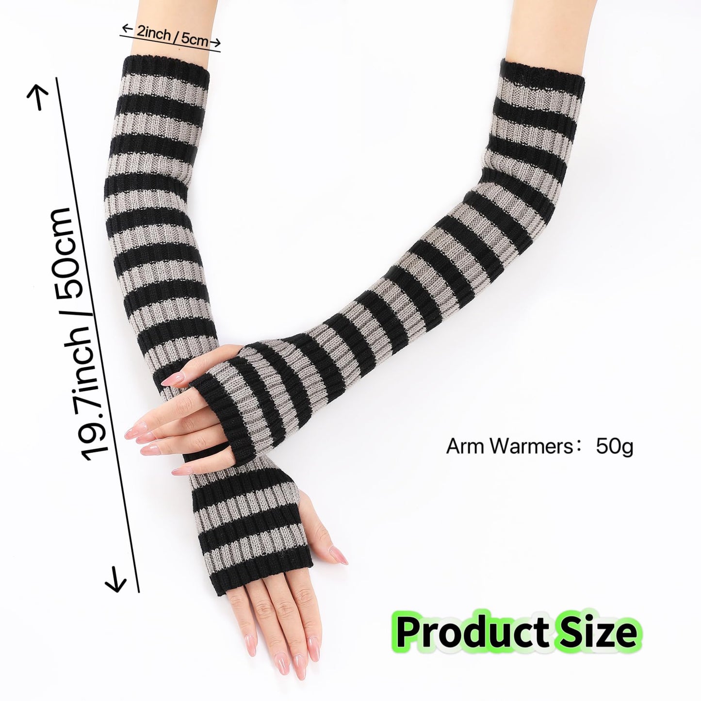Pangogogo Punk Gothic Rock Striped Arm Warmers Y2k & Emo Accessories (Grey)