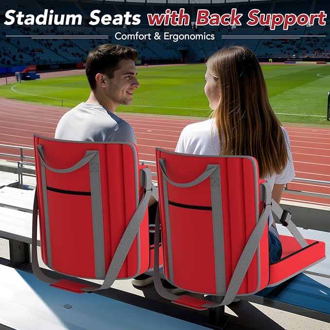janiry Stadium Seats with Back Support 2PACKS Adjustable Bleacher Chairs with Back and Cushion Bleacher Seat with Cup Holder, Carry Handle & Shoulder Strap for Outdoor Sports Events, Picnics, Beaches