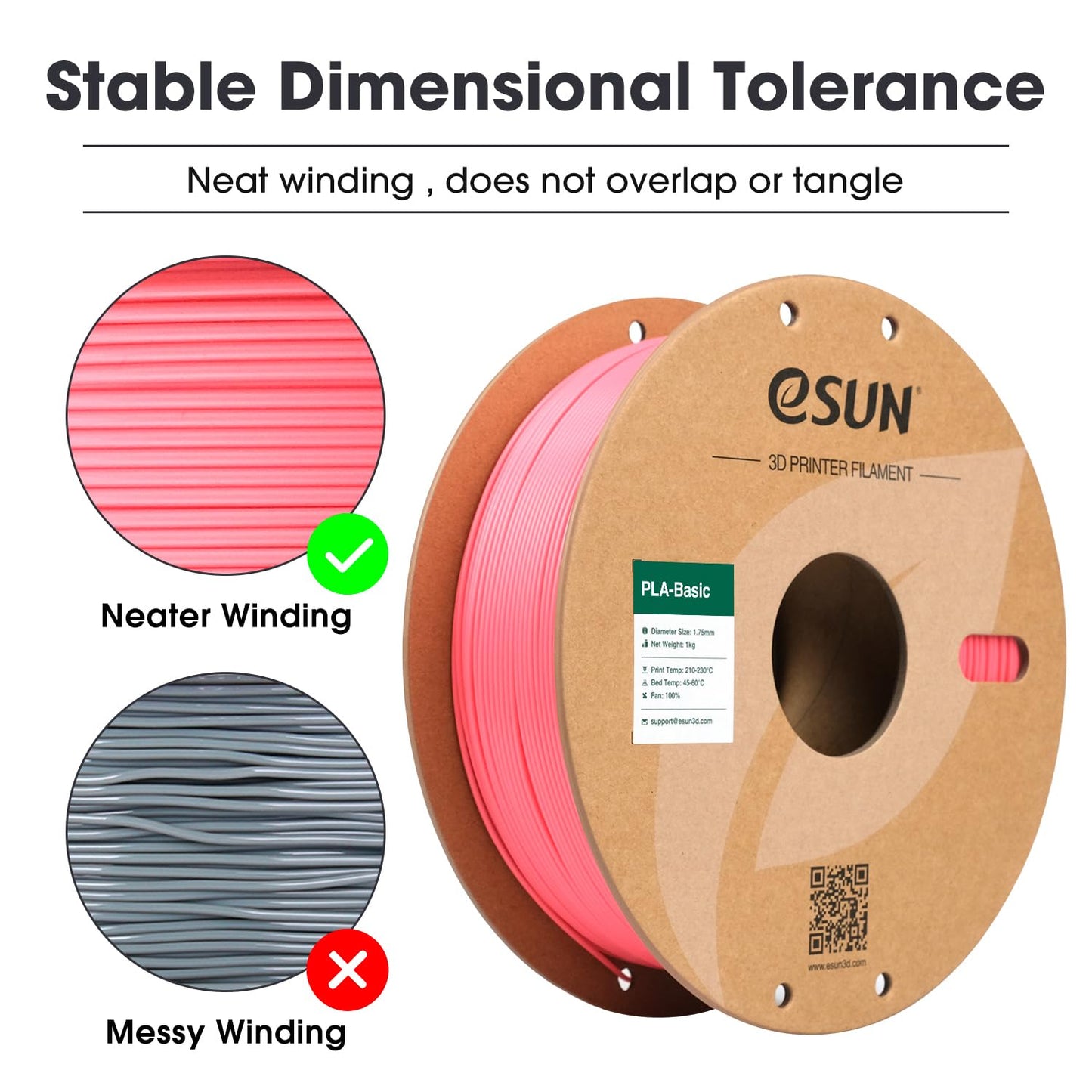 eSUN PLA Basic Filament 1.75mm, 3D Printer Filament High Speed PLA for Fast Printing, 1KG Spool (2.2 LBS) 3D Printing Filament for High Speed 3D Printers, Pink