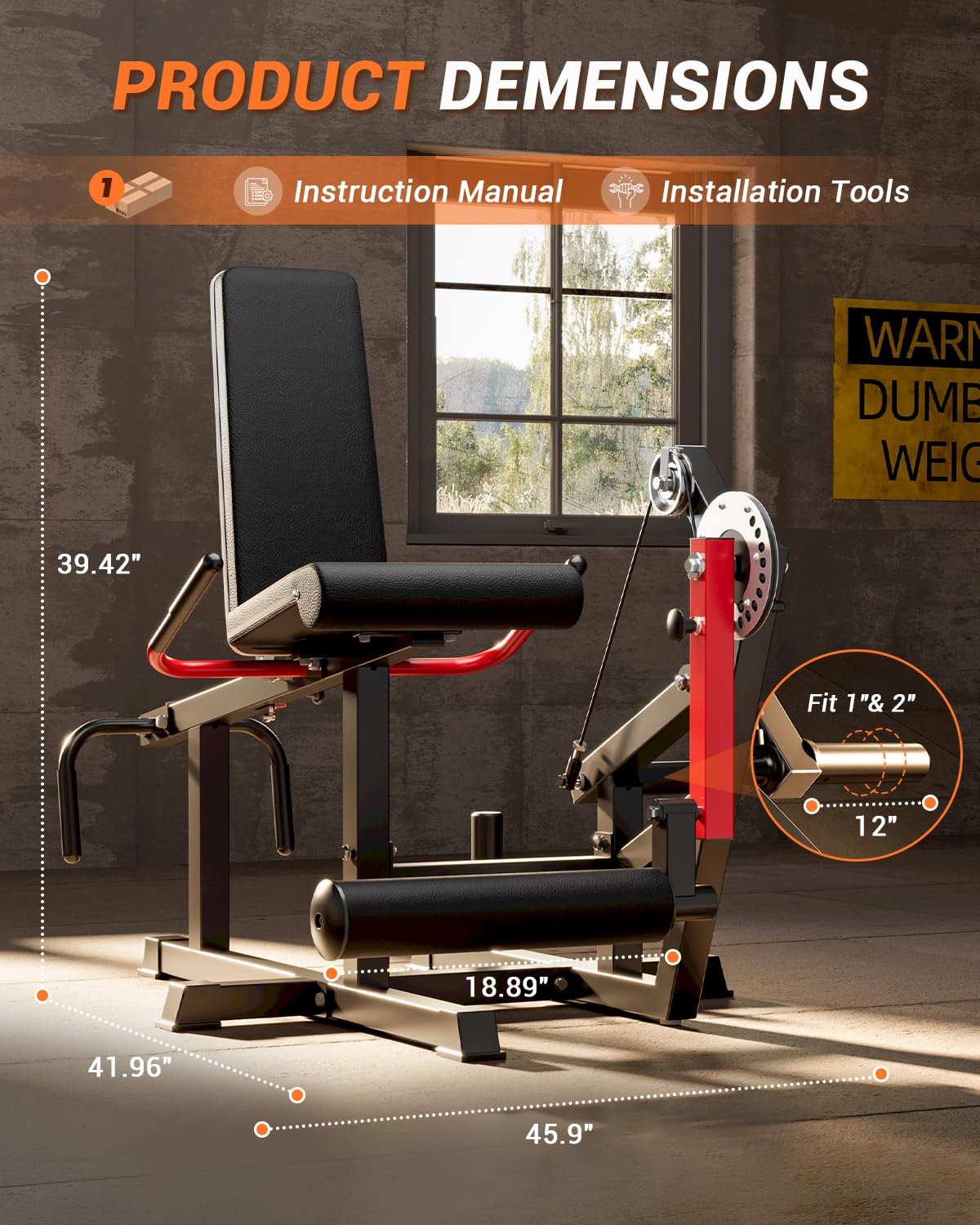 Leg Extension and Curl Machine, 630LBS Adjustable Leg Curl Machine, Seated Leg Lying Curl Machine for Home Gym, Leg Workout Equipment Compatible with Cable System Fit 1'' & 2'' Plates