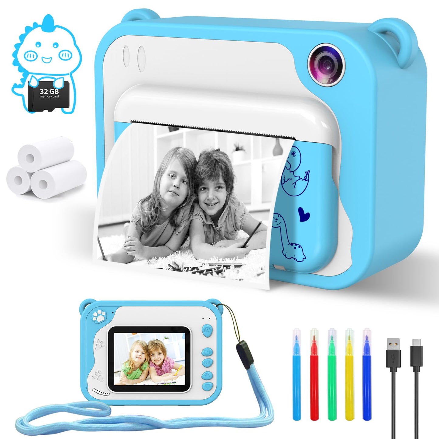 Kids Camera Toddler Camera Instant Print, 1080P Video, 32GB SD Card, Childrens Toy Easter Birthday Gifts for Boys Girls 3 4 5 6 7 8 9 10 11 12 Years Old -Like New