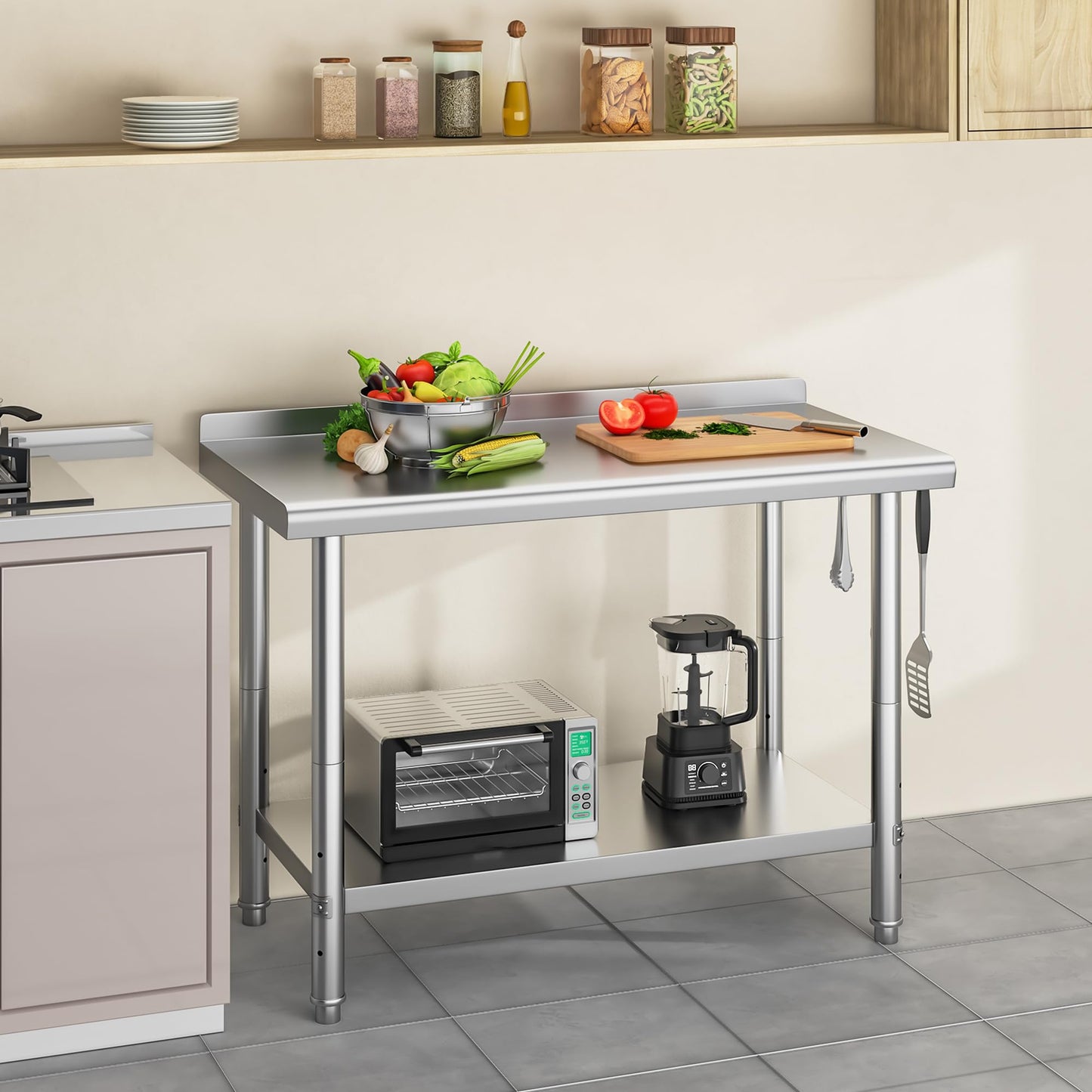 YITAHOME 48" x 24" Stainless Steel Table for Prep & Work with Backsplash, NSF Commercial Heavy Duty Table with Undershelf for Home Kitchen Restaurant Garage Warehouse