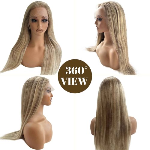 Belaved Lace Front Wigs Human Hair Highlight 13x4 Straight HD Transparent Real Human Hair Wig 150% Density Ombre Ash Brown to Blonde Glueless Lace Frontal for Women Pre Plucked 16 Inch