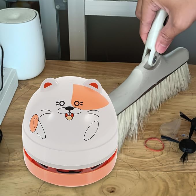 BESPORTBLE Portable Mini Table Vacuum Cleaner Battery Powered Lightweight Desktop Dust Remover for Keyboard Crumbs Hair Car Office Home Use with Brush