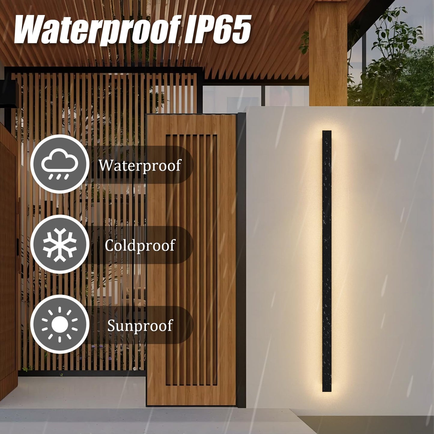 lundwa 2 Pack 56.3inch Long Outdoor LED Wall Lights 45W Black 3000K Warm White Porch Lights Acrylic Waterproof IP65 Exterior Wall Light Fixtures for House Patio Porch Courtyard