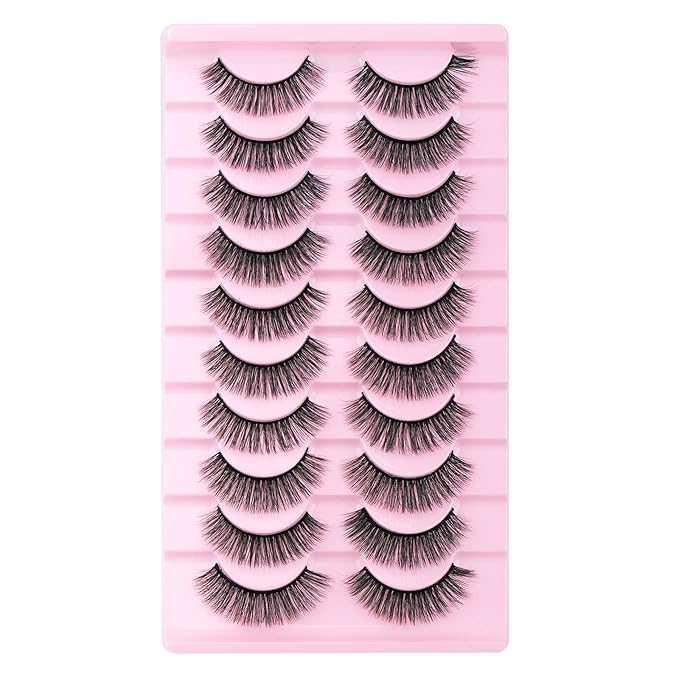 FADLASH False Eyelashes Kit 10 Pairs Mink Lashes Wispy with Tweezer Fake Eyelashes Natural Look Handmade Eyelashes Fake Lashes Strips (LDM-65 Kit)