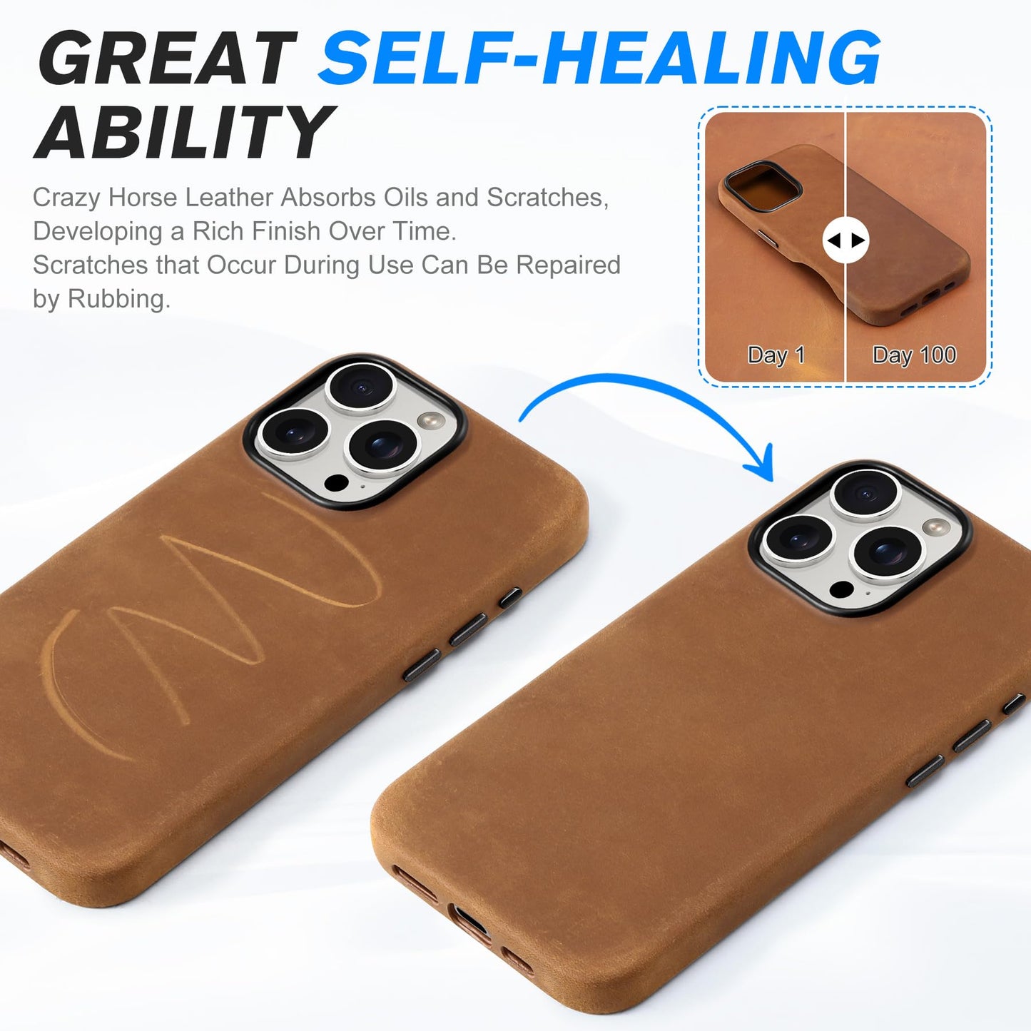 Shieldon Crazy Horse Leather Magnetic Wireless Charging Slim Non-Slip Shock-Absorbent Cover With Metal Buttons Compatible With I