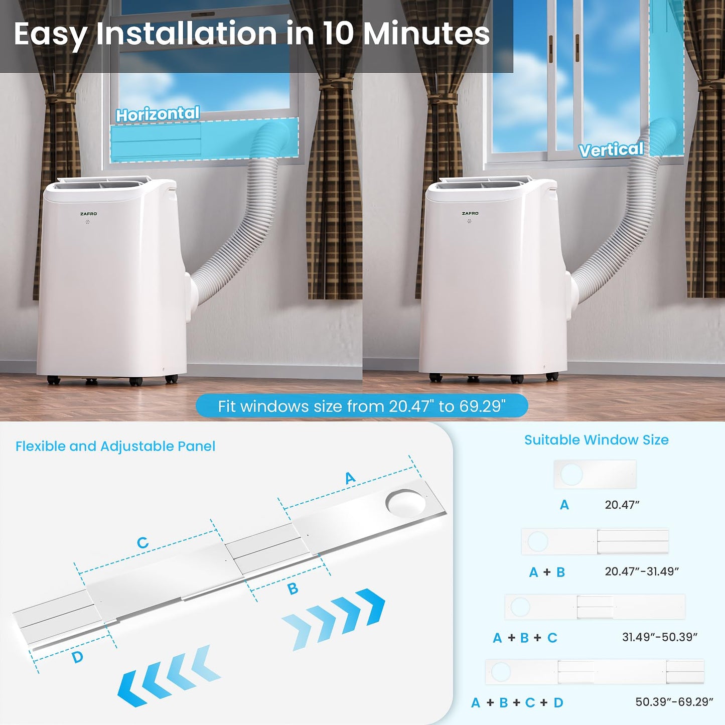 ZAFRO Portable Air Conditioners, 12000 BTU, 3 in 1 Portable AC with Drainage-free Cooling, Fan & Dehumidifier, Smart AC Unit with APP/Remote Control, 47dB Quiet, 24H Timer for Living Room, Bedroom