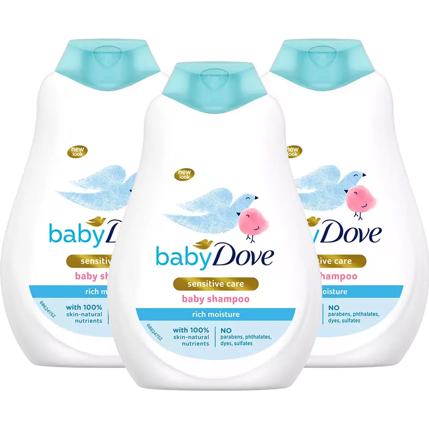 Baby Dove Rich Moisture Shampoo, 3 Pack, Tear Free Mild Formula, Light Clean Scent, hypoallergenic Gentle for Daily Use on Norma