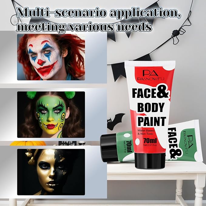 Yellow Face Paint 70ml Large Tube, Water-Based Full Coverage Body Paint for Creative SFX Makeup, Non-Toxic Face Body Paint for Adults Halloween SFX Cosplay Makeup, Theater, Stage shows
