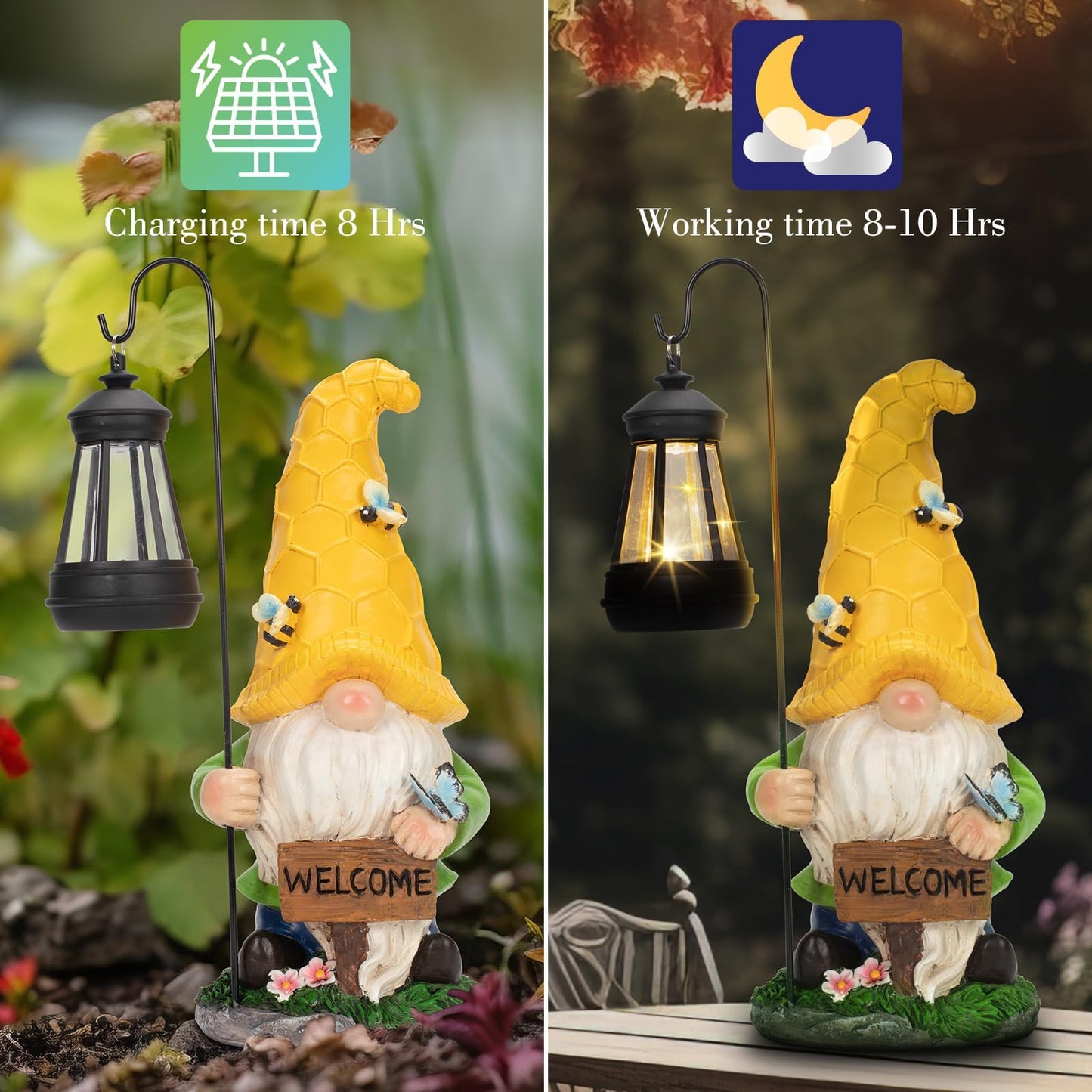 Solar Large Garden Gnomes Outdoor Statues with Lantern Light, Welcome Gnome Garden Outdoor Decor Gift Waterproof Decoration for Patio, Balcony, Yard Ornament Mom Gift