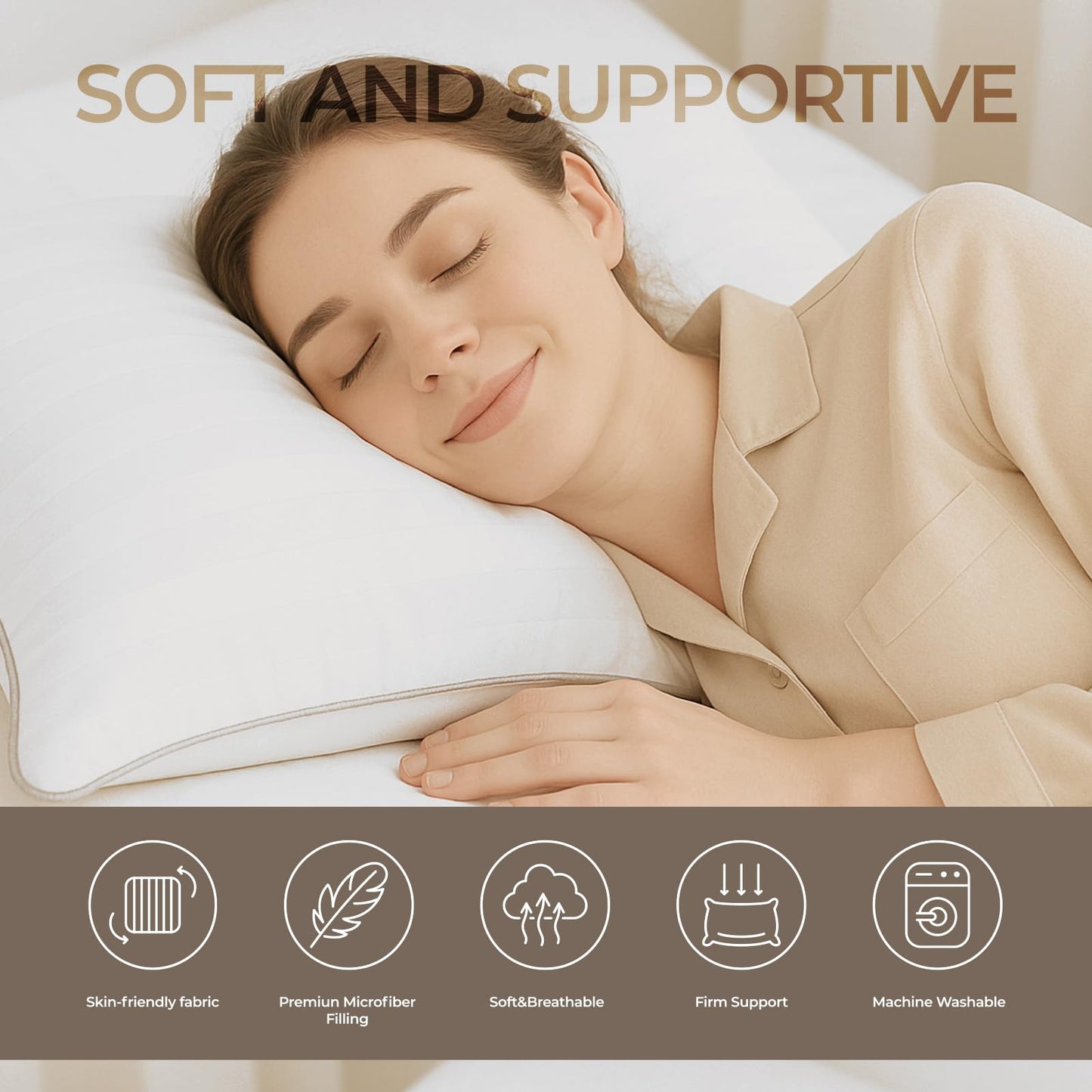 Hotel Collection Fluffy Bed Pillows King Size Set of 2- Down Alternative Pillow-Best Soft Pillows for Sleeping-Pillows for Side,Back and Stomach Sleepers-Relief Neck Pain - 20x34 in