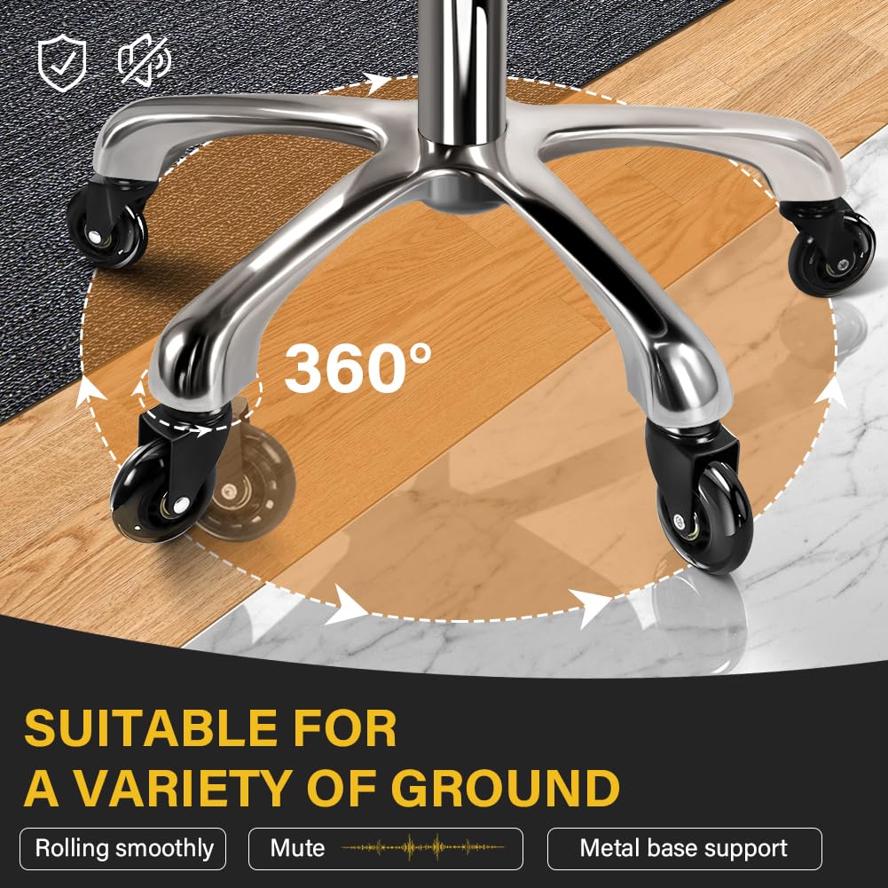 WKWKER Heavy Duty Saddle Rolling Stool With Wheels - Hydraulic Swivel Adjustable Chair, Ergonomic Thick Leather Seat for Kitchen