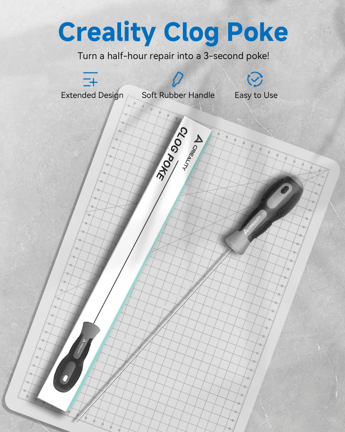 Creality Official Clog Poke, 0.4mm Needles Cleaner Perfect for Any 1.75mm 3D Printer Nozzle Cleaning Kit Stainless Steel with Soft Rubber Handle