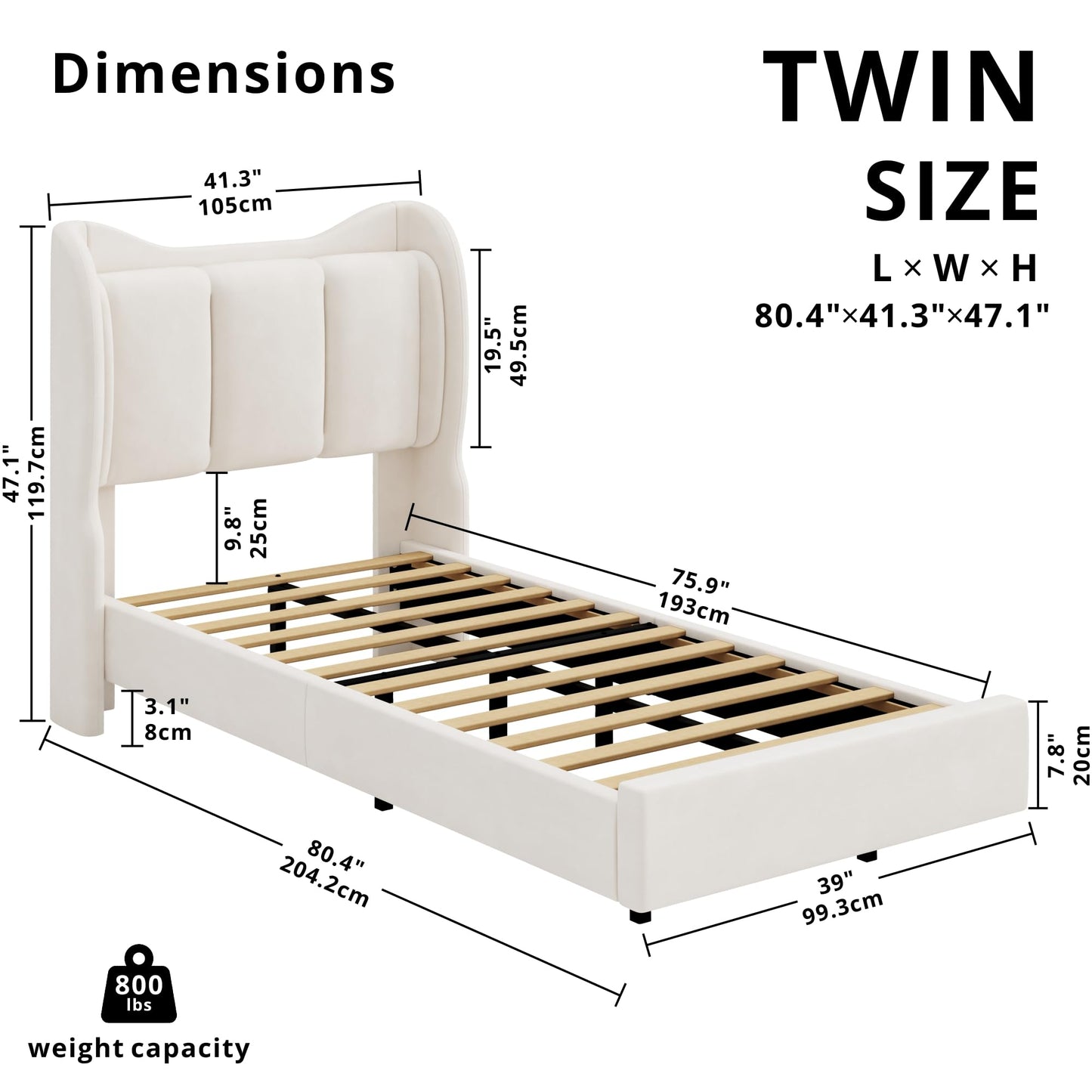 LIKIMIO Twin Bed Frame with LED Lights, Upholstered Floating Twin Platform Bed Frames with Cartoon Cat Ears Shaped Headboard, No Box Spring Needed, Cream Beds