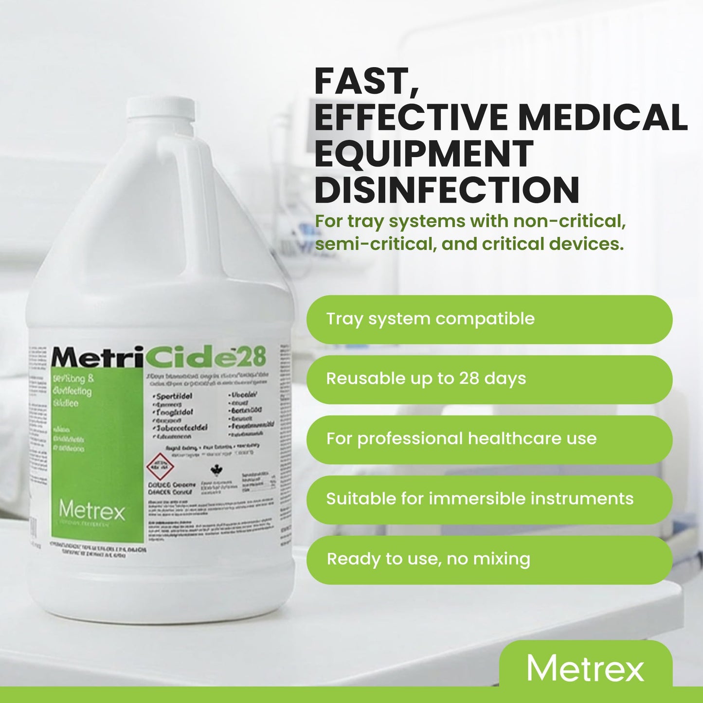 Metrex MetriCide 28 High-Level Sterilizing & Disinfecting Solution – 2.5% Glutaraldehyde, Reusable Up to 28 Days, Disinfectant Cleaner for Heat-Sensitive & Immersible Medical Instruments – 1 Gallon