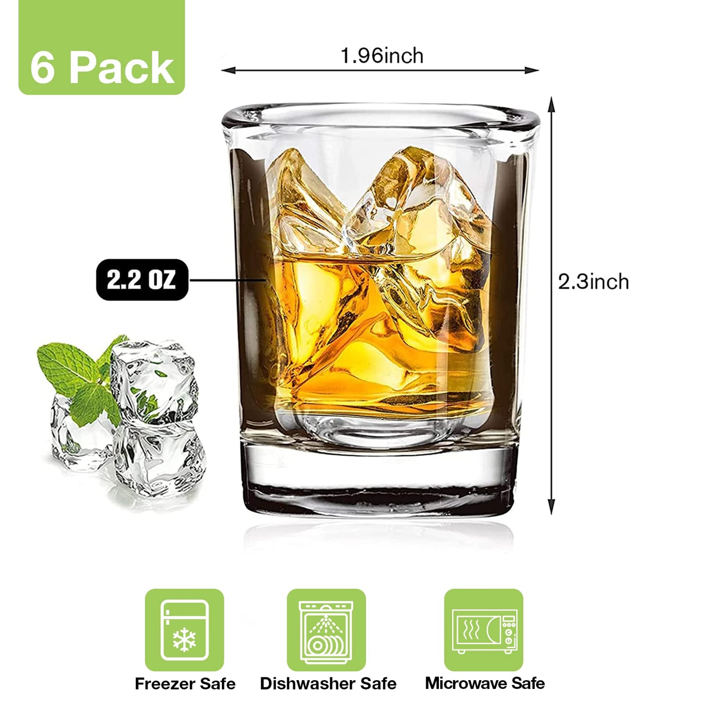 Hlukana 6 Pack Heavy Base Shot Glasses Set, 2.2 oz Clear Tequila Square Shot Glass Bulk, Espresso Shot Glass for Vodka, Whiskey, Tequila, Espressos, Spirits & Liquors