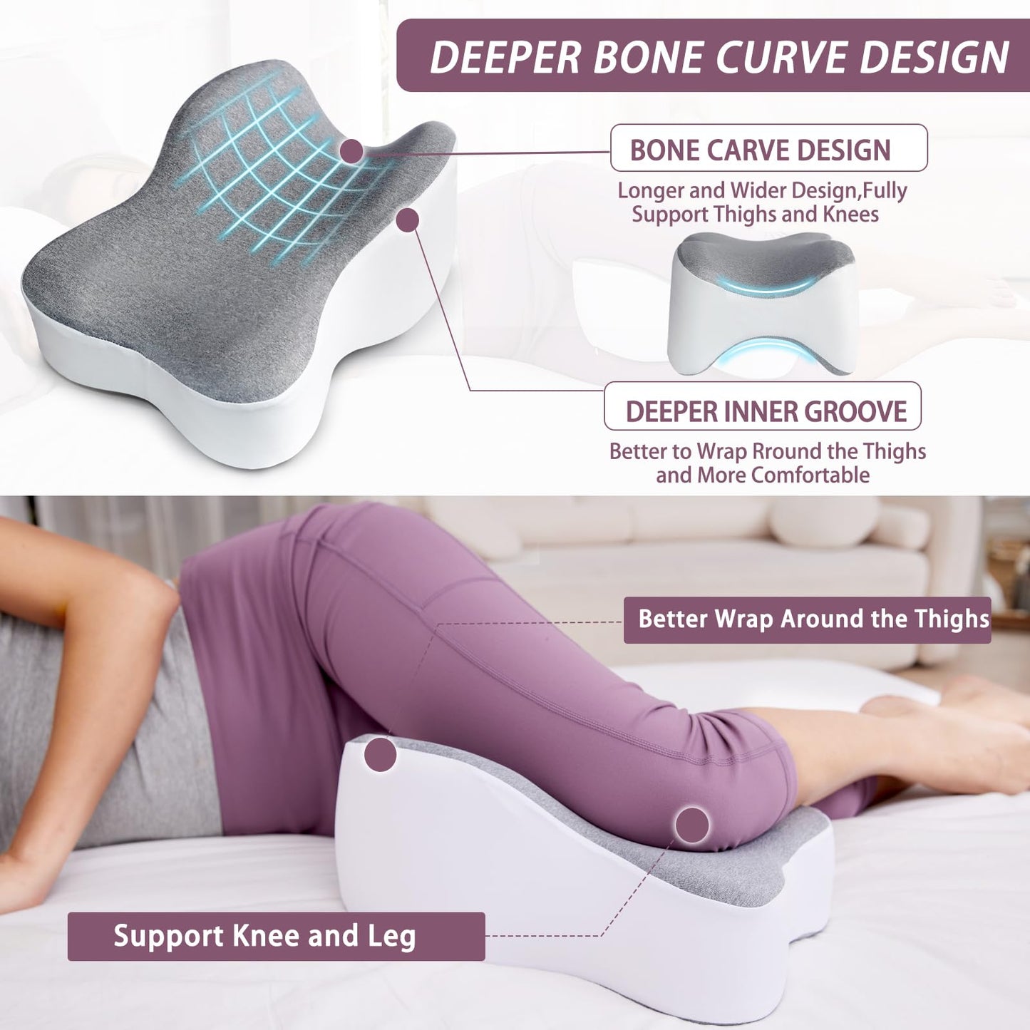 GESTONE Knee Pillow for Side Sleepers,Knee Leg Pillow for Side Sleeping,Back Knee Sciatica Pain Relief Side Sleeping Pillow,Smooth Spine Alignment Pillow