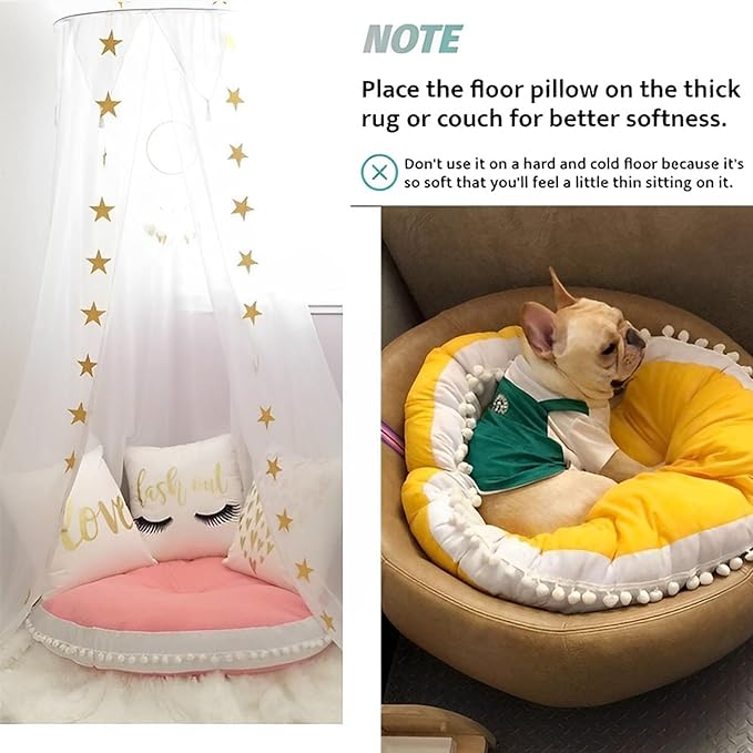 Kishome Large Floor Pillow Kids Round Floor Cushion Seating, 35 inches Big Circle Pillow, Round Pillows Seating for Children, Oversized Mat for Reading Nook Teepee Playroom Nursery Canopy Pink