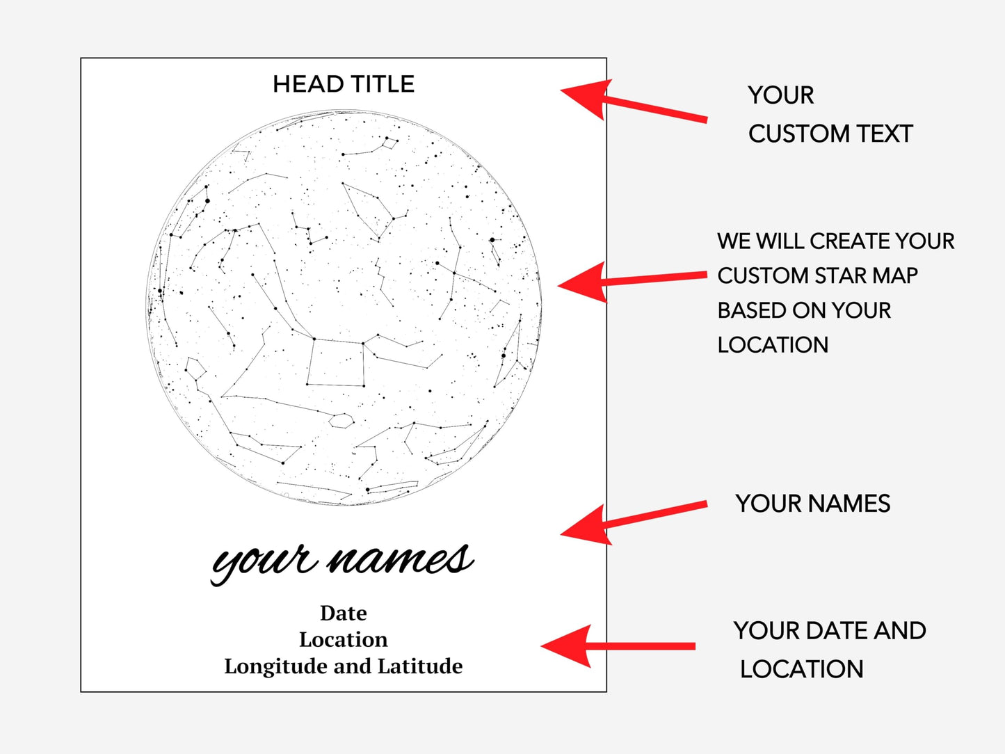 Personalized Star Map - Custom Star Prints Star Constellation Map Wall Art Special Occasion Engagement Gift Wedding Gift Gift for Anniversary Night Sky Constellation