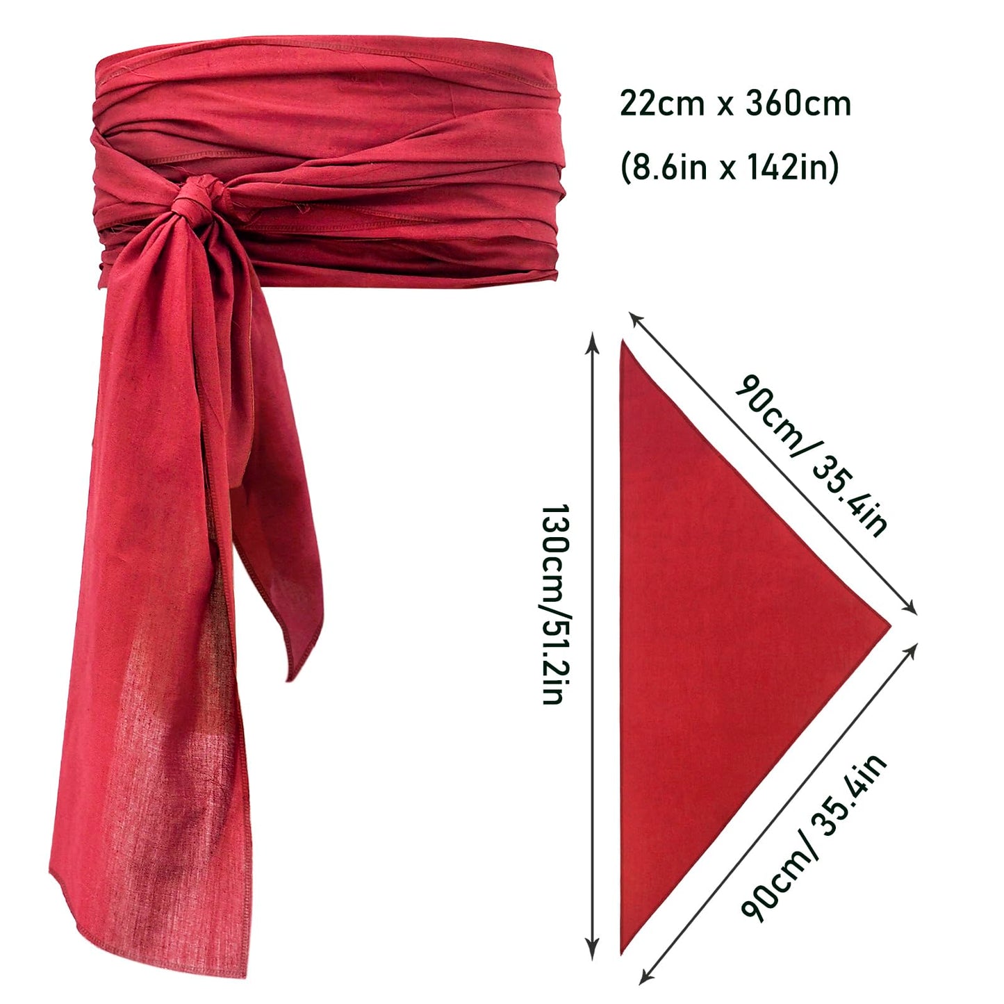 Pirate Halloween Costume, 3 Pcs Set with Head Scarf, Bandana Belt Waist Sash, Eye Patch for Halloween Costumes Cosplay (Red)