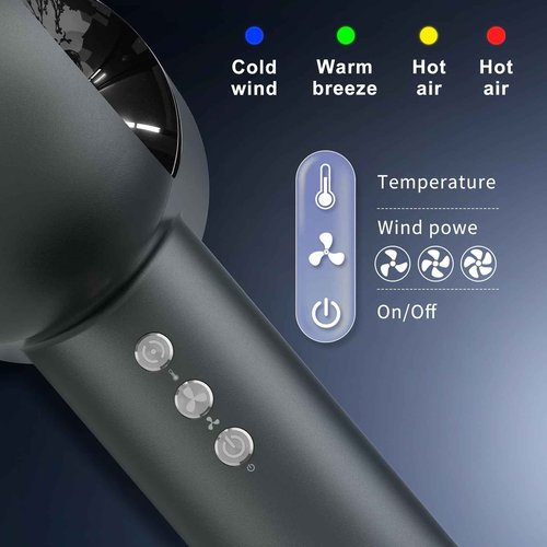 Hair Dryer, High-Speed Ionic Low Noise Blow Dryer with Diffuser for Fast Drying, Professional 500 Millions Negative Ionic Thermo-Control Hairdryer, Travel with Magnetic Diffuser & Nozzle