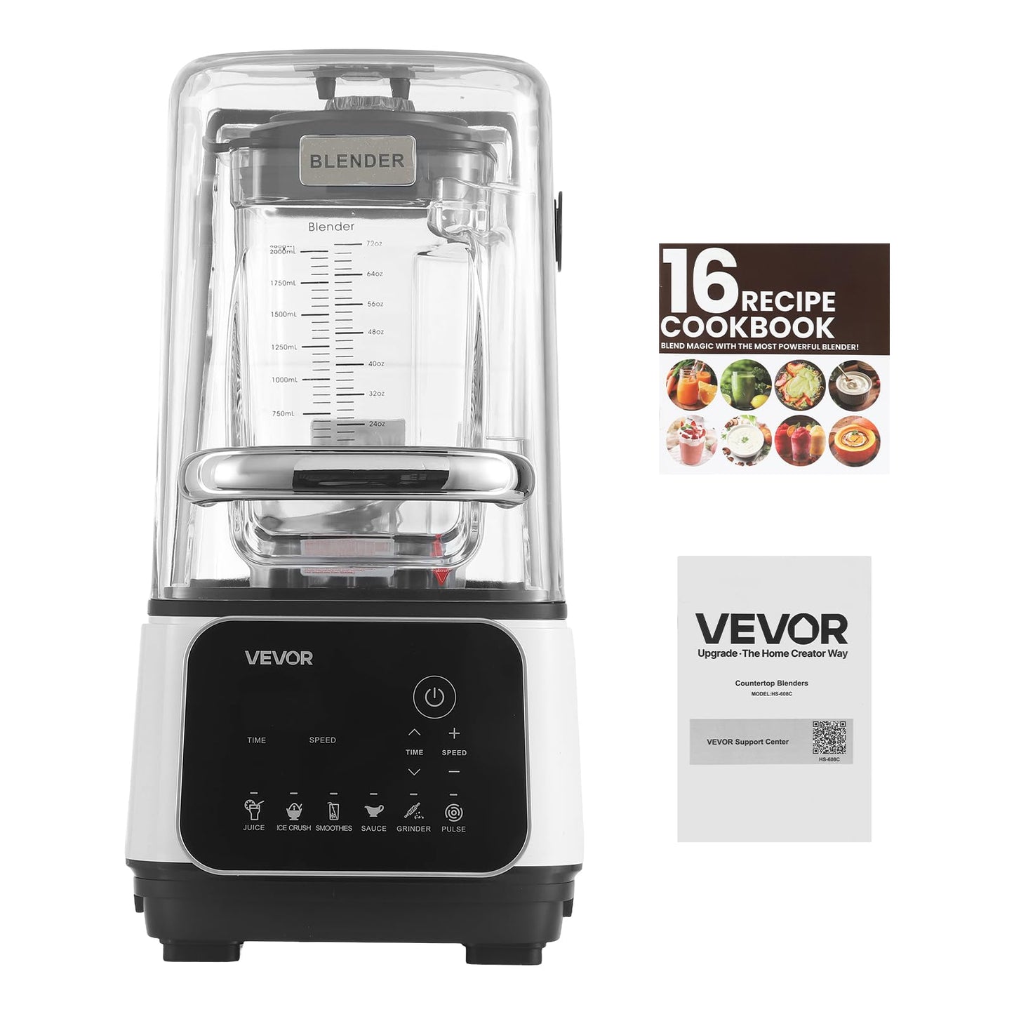 VEVOR Blender, 68 oz Professional Countertop Blenders with Shield, 2200W 26000RPM Kitchen Food Processor Combo, Self-Cleaning, Speed Adjustable, 6 Preset Menu for Smoothies, Ice Crushing, Puree, White