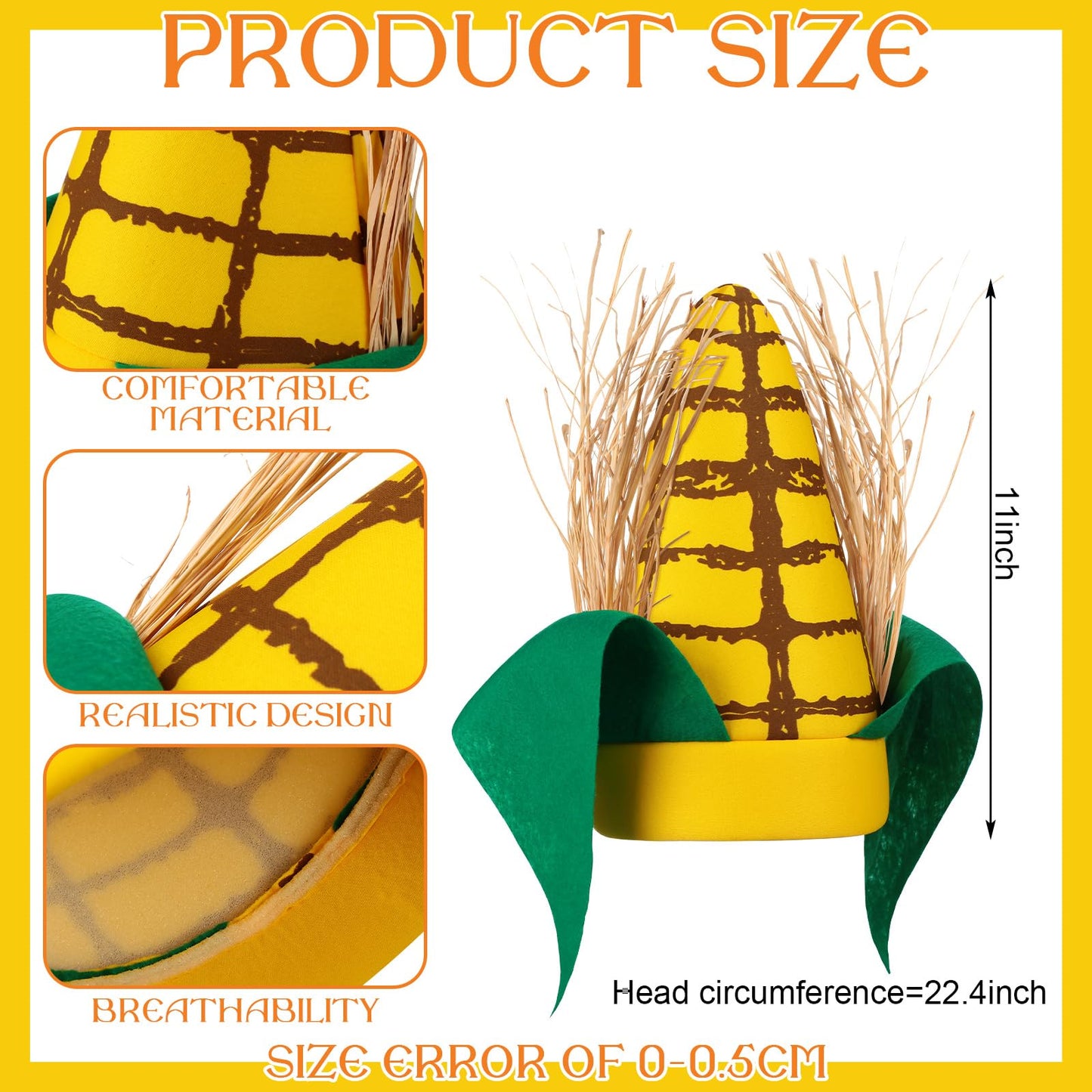 Berlune 4 Pcs Funny Corn Hats Corn Cob Hat for Thanksgiving Cosplay Party Accessories