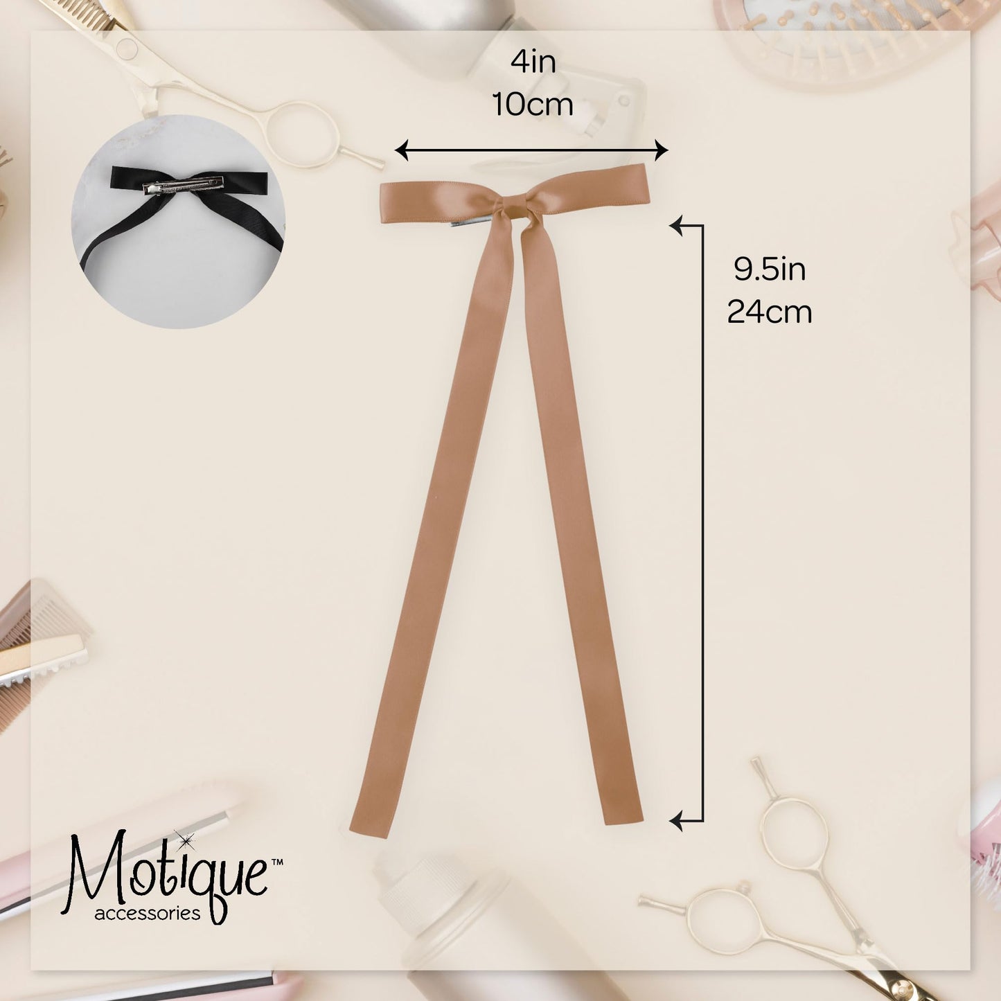 2PCS Silky Satin Hair Bows Hair Clip Ribbon Accessories Ponytail Holder Hair Bow for Women Girls Teens (Camel)