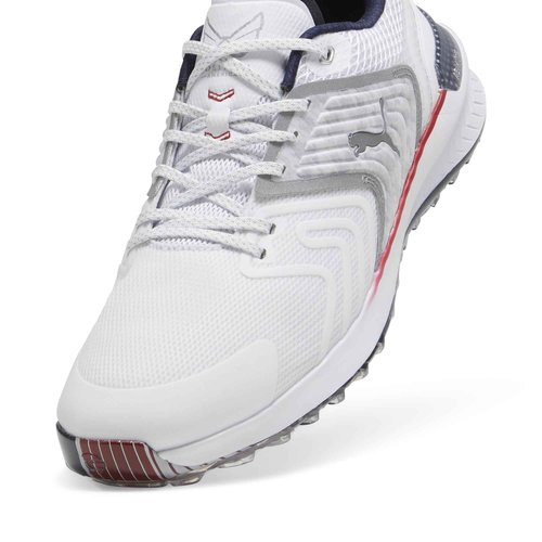 pumagolf Puma X Volition Ignite Innovate Golf Shoe, Puma White-DEEP Navy-Strong RED, 9.5