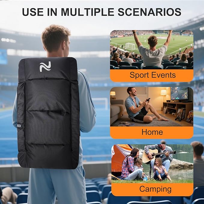 NAIZEA Wide Heated Stadium Seat for Bleachers w/Back Support & Cushion, Portable Bleacher Seats Foldable Stadium Chair with Armrests for Sports Events, Outdoor, Camping, Hiking-No Power Bank