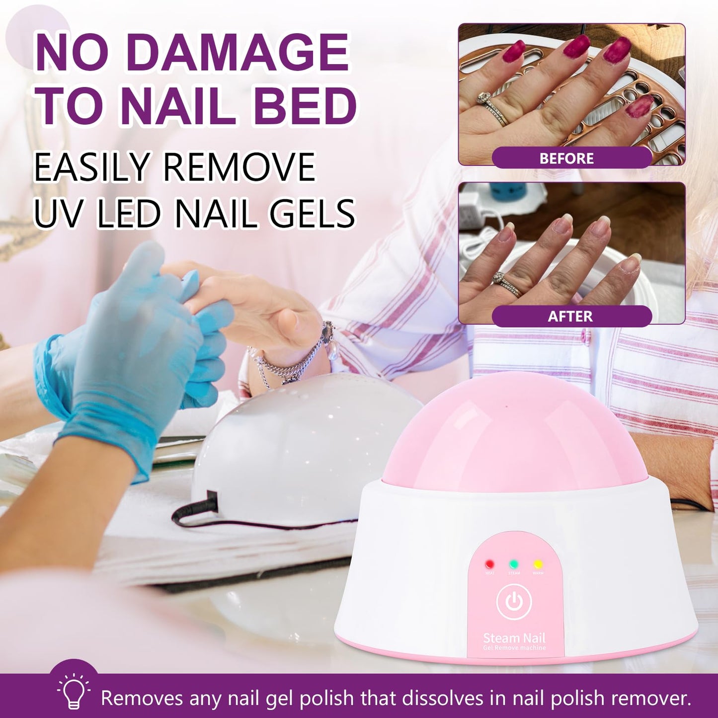 Soak off Bowl, Electric Nail Soaking Bowl Manicure Nail Soaker Nail Polish Remover Machine with Silver Cuticle Pusher for Dip Po