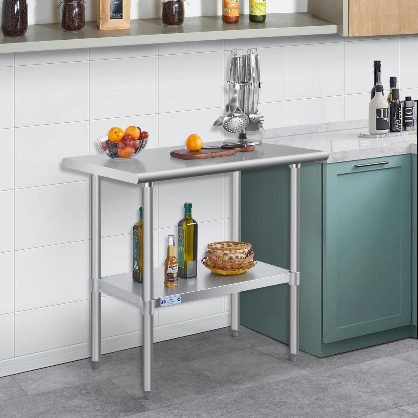 Hally Stainless Steel Table for Prep & Work 24 x 36 Inches, NSF Commercial Heavy Duty Table with Undershelf and Galvanized Legs for Restaurant, Home and Hotel