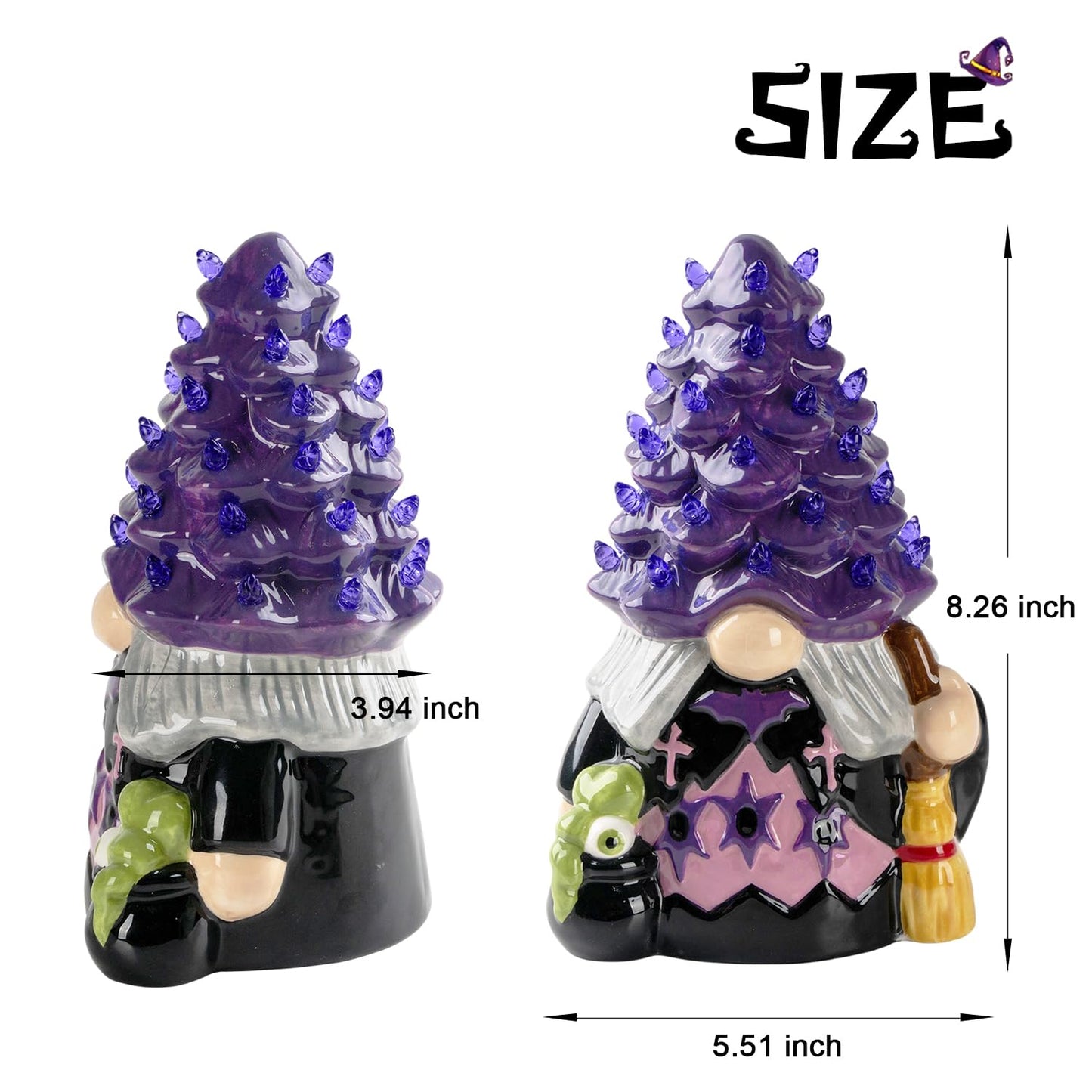 AlevaHive Ceramic Gnome Halloween Decorations - Witches Gnome Ceramic Tree Lighted - Black Decor Bedroom Indoor, Halloween Centerpieces for Table Decor
