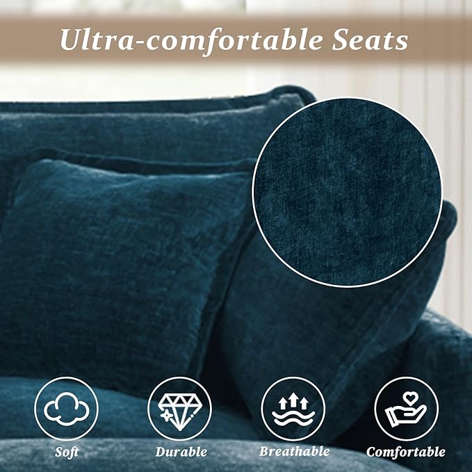 SoarFlash Chenille Sectional Sofa, Comfy Modular Loveseat Sofa, Modern 2-Seat Couch Deep Seat Sofa Set for Living Room,Deep Blue