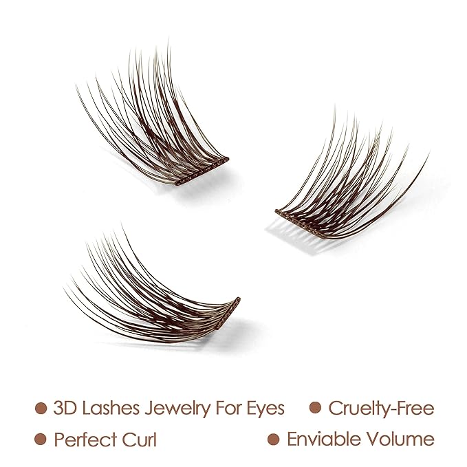 DIY Eyelash Extension, 3D Effect Individual Melt Flare Lash Cluster Natural Lashes Set, Home Eyelash Extension, Lashes Pack (16MM-Amber)
